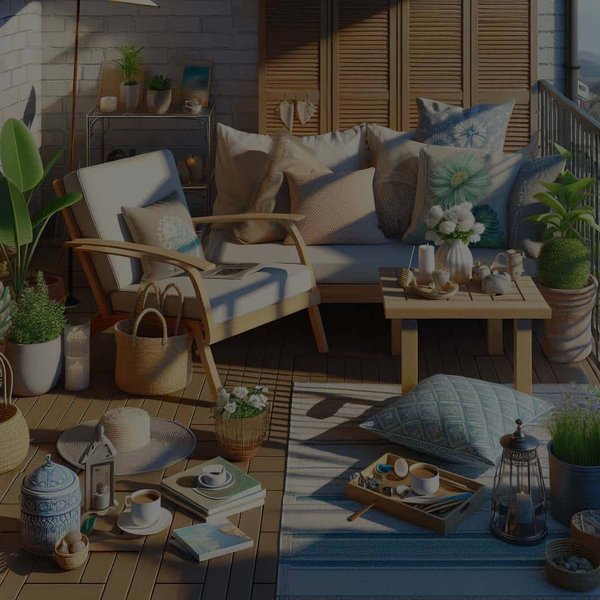 Welche Elemente sollten berücksichtigt werden, um eine Entspannungsecke auf einem sonnigen Balkon zu gestalten?